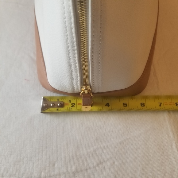 Joy & Iman Leather Timeless Chic Leading Lady Satchel Bag White and Tan Two Tone - Picture 9 of 14